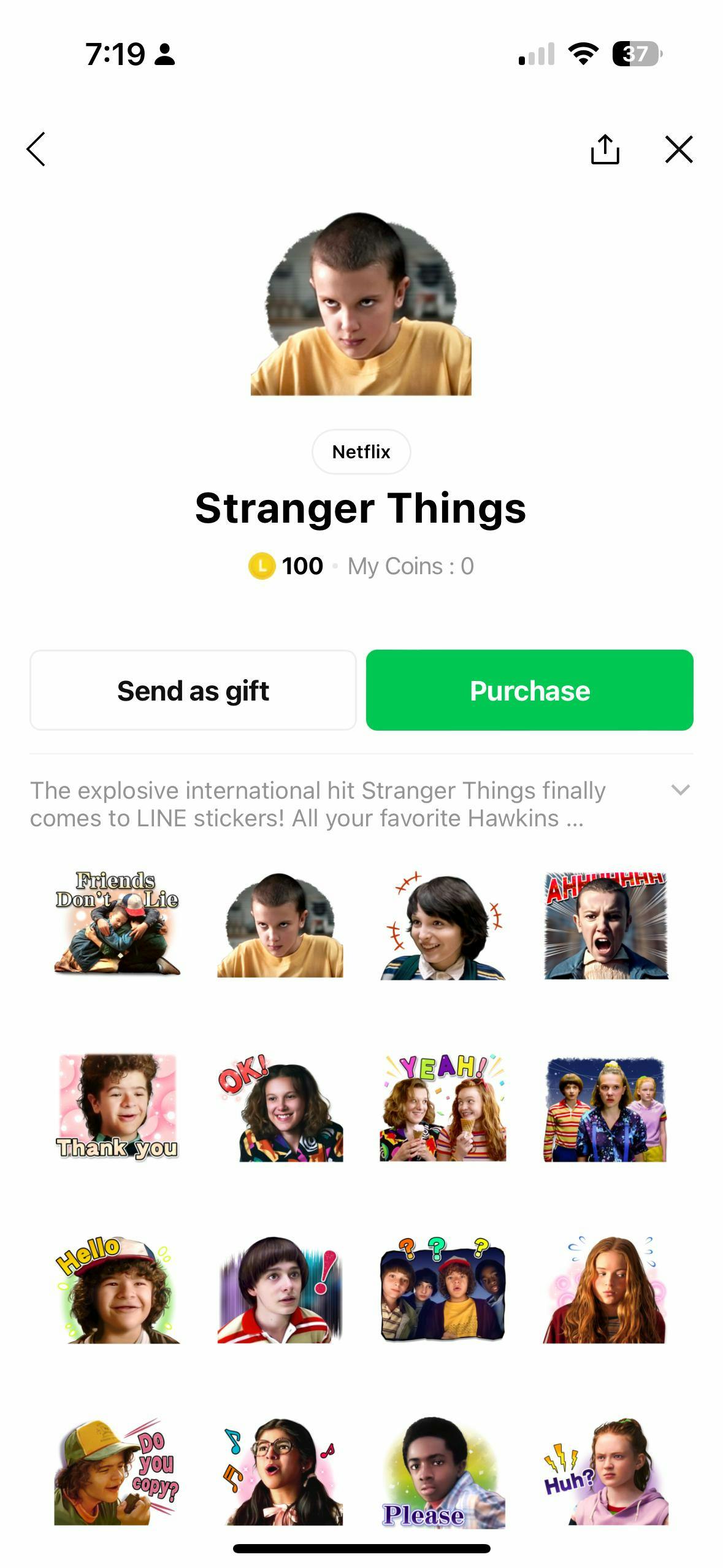 LINE promotional stickers featuring Netflix's Stranger Things